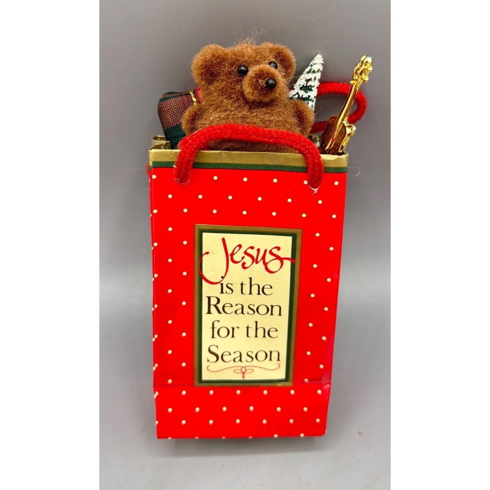 Vintage 1986 Enesco Teddy Bear Christmas Ornament Jesus Reason for the Season